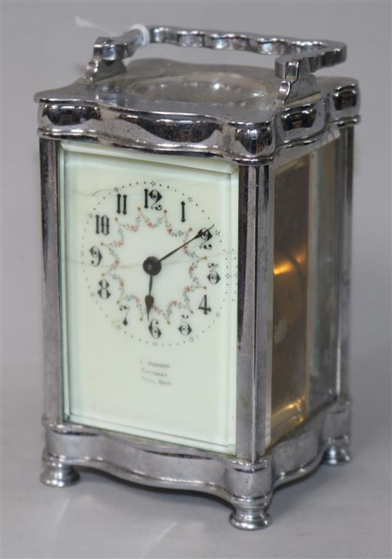 A silver-plated carriage timepiece, H 12cm